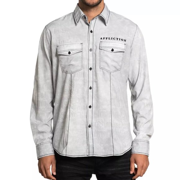 AFFLICTION Men's Long Sleeve Button Down Shirt TRI - Picture 6 of 9